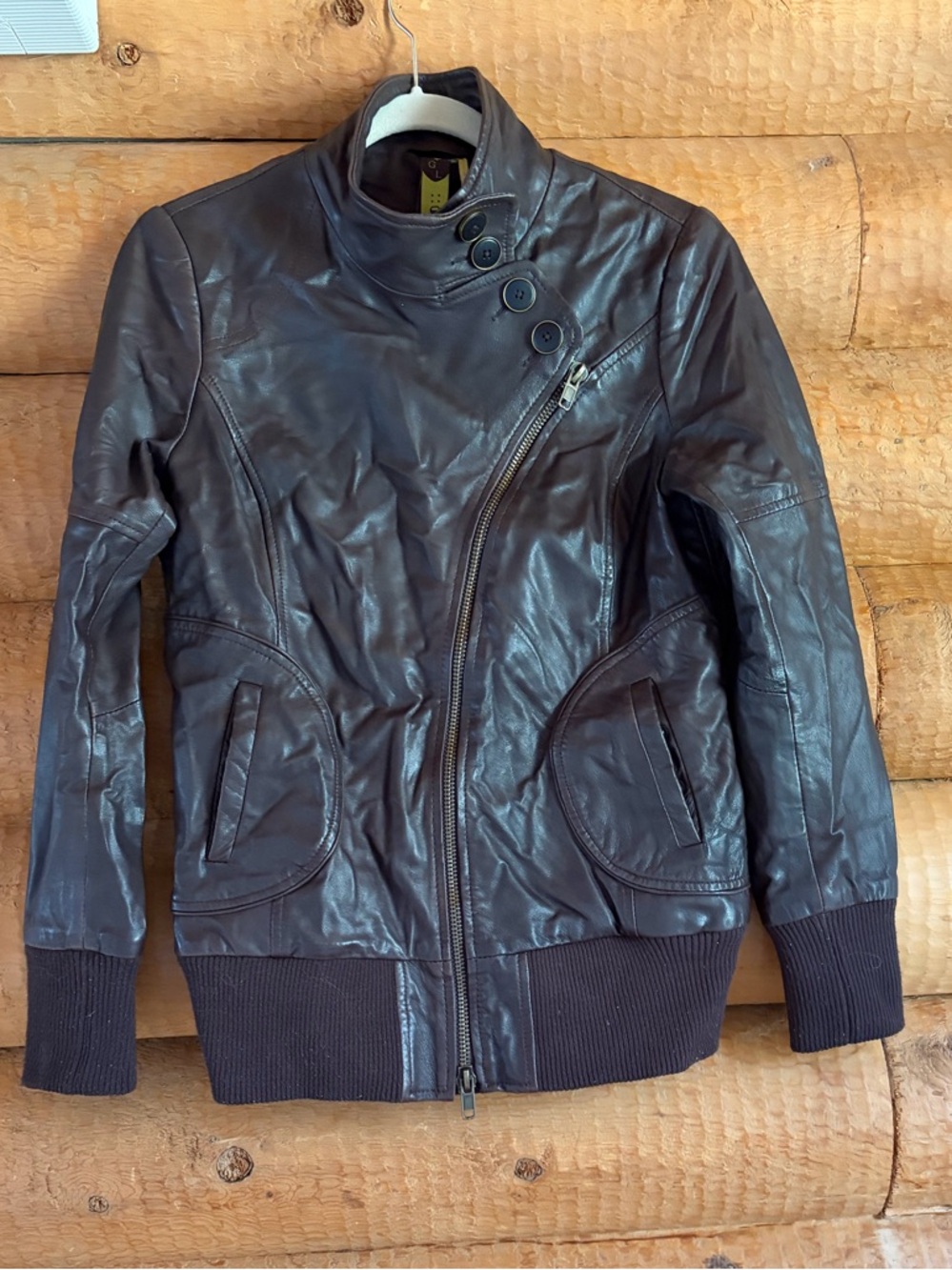 Soia & Kyo Dark Brown Genuine Leather Bomber Jacket